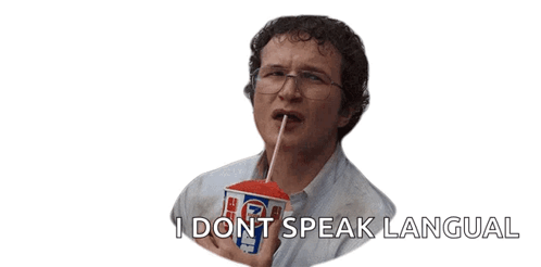 A Man Drinking From A Cup That Says I Do N't Speak Language GIF