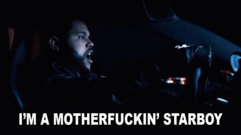 A Man Driving A Car With The Words I 'M A Motherfuckin ' Starboy GIF