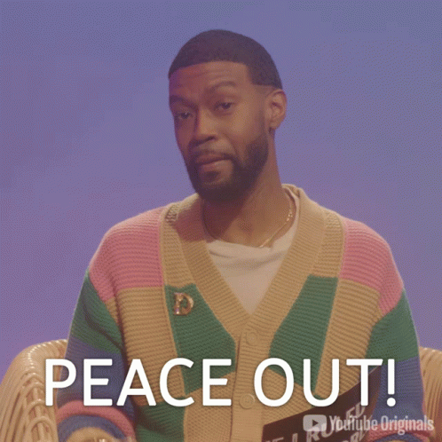 a man giving a peace sign and the words peace out