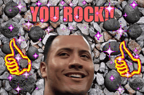 A Man Giving A Thumbs Up In Front Of Rocks With The Words You Rock GIF