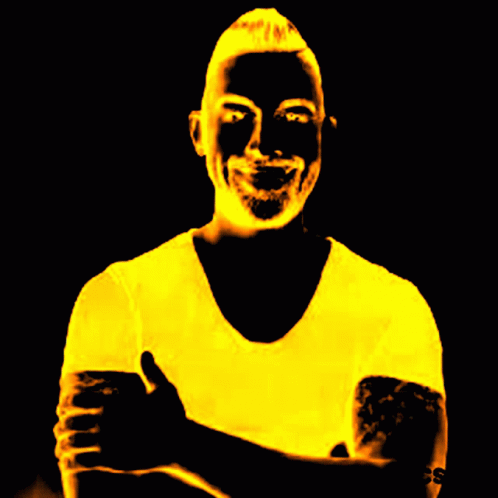 A Man Giving A Thumbs Up With A Yellow Background And The Word Art Underneath GIF
