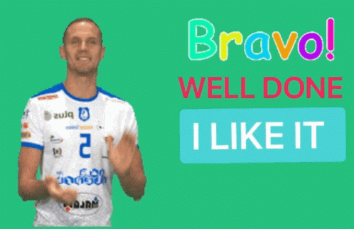 A Man Giving A Thumbs Up With The Words Bravo Well Done I Like It Behind Him GIF