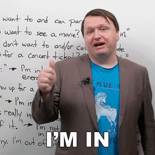 A Man Giving A Thumbs Up With The Words I 'M In Below Him GIF