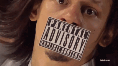 A Man Has A Parental Advisory Explicit Content Sticker On His Mouth GIF