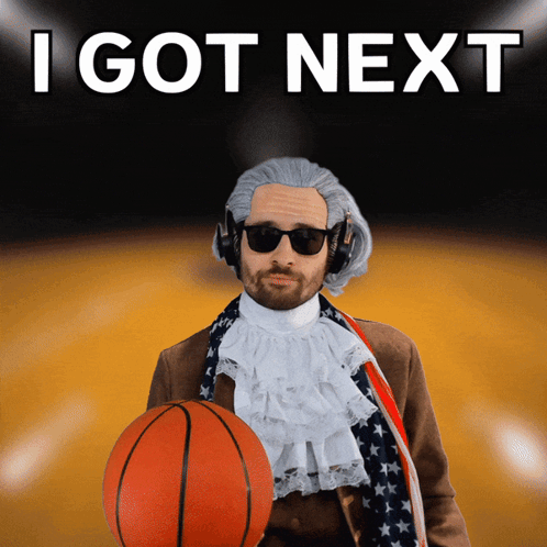 A Man Holding A Basketball With The Words " I Got Next " Behind Him GIF