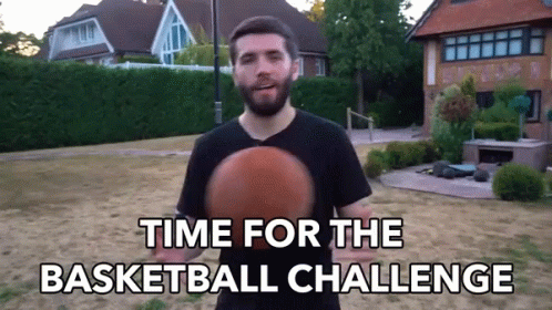 A Man Holding A Basketball With The Words Time For The Basketball Challenge GIF
