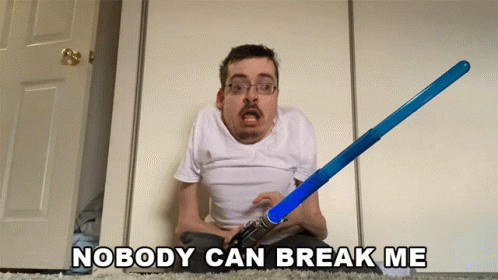 A Man Holding A Blue Light Saber With The Words " Nobody Can Break Me " Above Him GIF