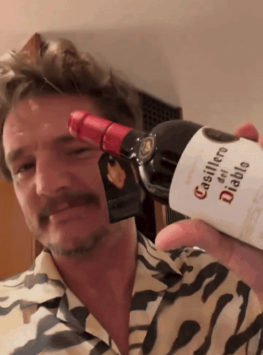 A Man Holding A Bottle Of Casillero Del Diablo Wine GIF