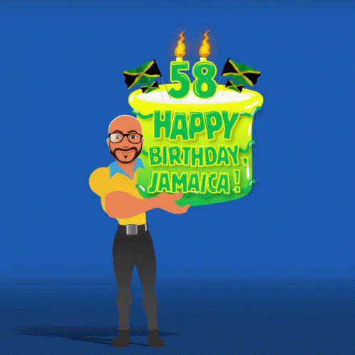 A Man Holding A Cake That Says Happy Birthday Jamaica On It GIF
