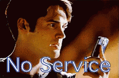 a man holding a cell phone with the words " no service " on the bottom