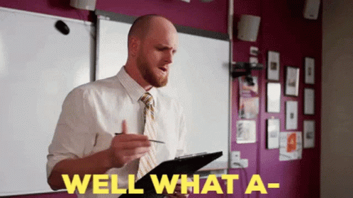 Man Holding Clipboard With Well What A- GIF