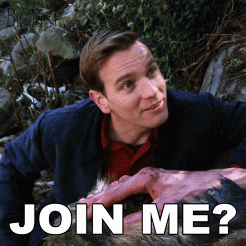 A Man Holding A Dead Animal With The Words Join Me Written On It GIF