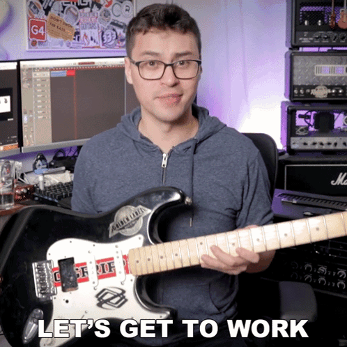 Man Holding Guitar Saying Let's Get To Work GIF