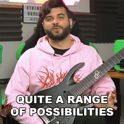A Man Holding A Guitar With The Words Quite A Range Of Possibilities Written Below Him GIF