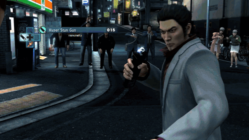 A Man Holding A Gun In A Video Game With A Hyper Stun Gun GIF