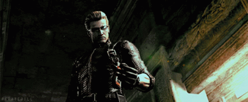 a man holding a gun in front of a wall with the words " piratedill " on the bottom