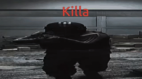 A Man Holding A Gun With The Word Killa In Red GIF
