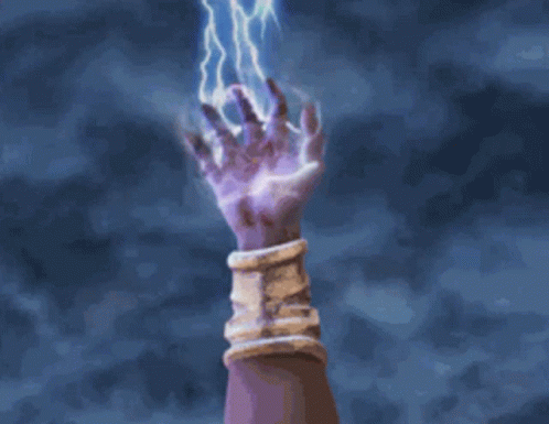 A Man Holding A Lightning Bolt In His Hand . GIF