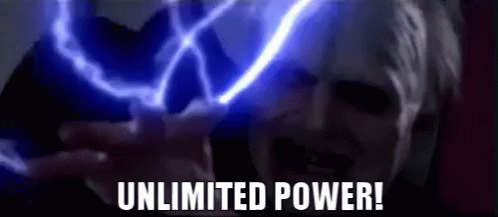 A Man Holding A Lightning Bolt With The Words Unlimited Power Written Below Him GIF