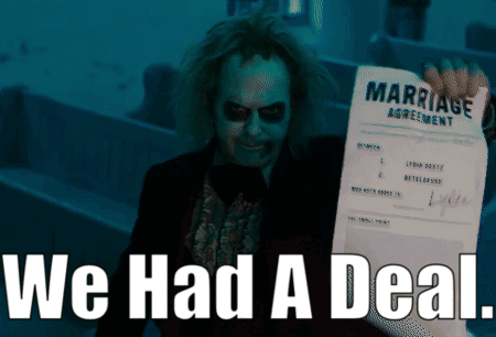 A Man Holding A Marriage Agreement With The Words We Had A Deal GIF