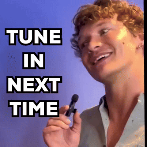 A Man Holding A Microphone With The Words Tune In Next Time On The Bottom GIF