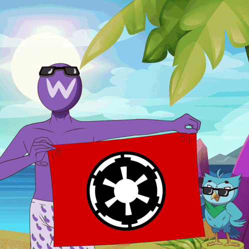 A Man Holding A Red Flag With A Star Wars Symbol GIF