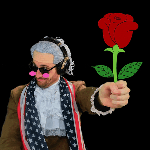 A Man Holding A Red Rose With A Green Stem And Leaves GIF