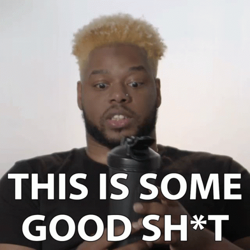 A Man Holding A Shaker With The Words " This Is Some Good Sh * T " Behind Him GIF