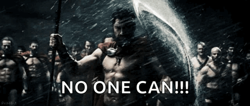 A Man Holding A Spear In Front Of A Group Of Men With The Words No One Can GIF
