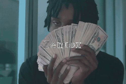 A Man Holding A Stack Of Money With The Word Zentox On The Bottom Right GIF