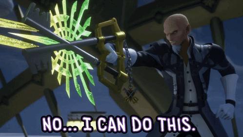 A Man Holding A Sword With The Words " No ... I Can Do This " Behind Him GIF