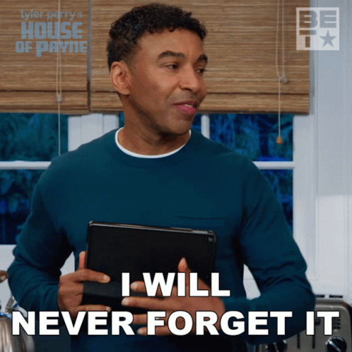 A Man Holding A Tablet With The Words I Will Never Forget It GIF