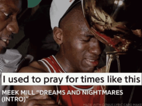 A Man Holding A Trophy With The Words " I Used To Pray For Times Like This " GIF