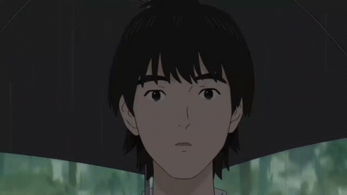 A Man Holding An Umbrella With The Words Mm-Hmm Above Him GIF