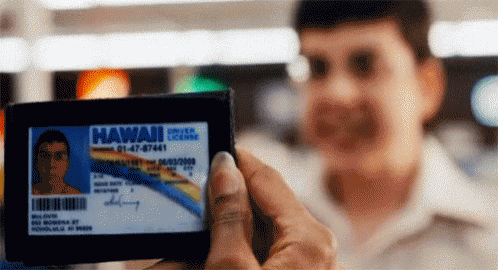 A Man Holds Up A Hawaii License Card GIF