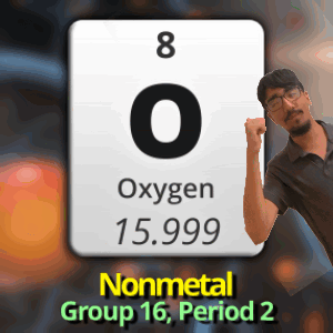 A Man Holds Up His Fist In Front Of A Sign That Says Oxygen 15.999 GIF