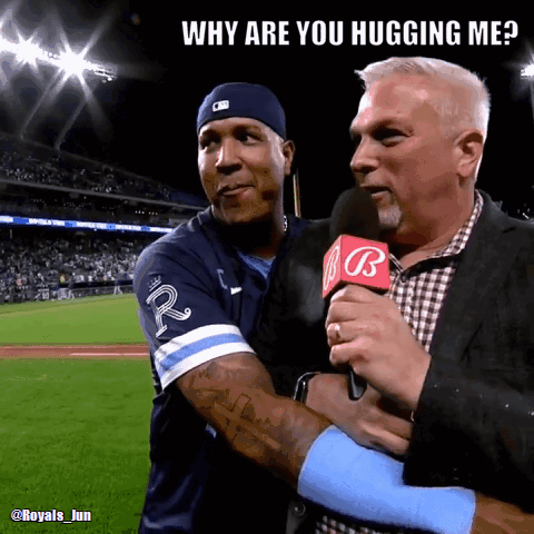 A Man Hugging Another Man With The Words Why Are You Hugging Me At The Top GIF