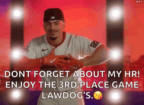 A Man In A Baseball Uniform Is Giving A Thumbs Up And Says Dont Forget About My Hr GIF