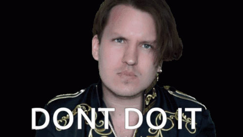 A Man In A Black And Gold Jacket Says " Dont Do It " In White Letters GIF