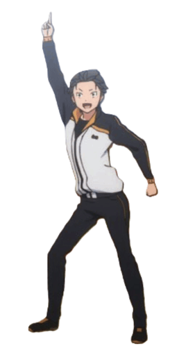 A Man In A Black And White Jacket Is Pointing Up With His Hand GIF