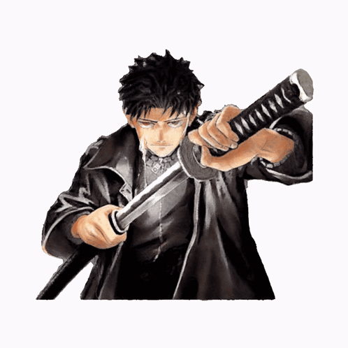 A Man In A Black Coat Holding A Sword GIF