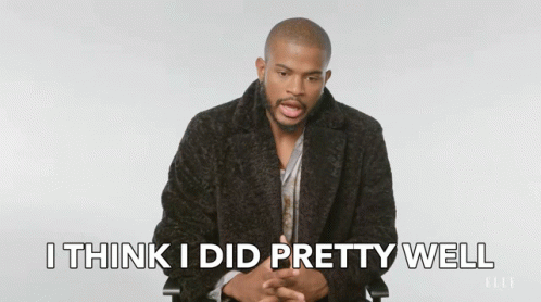 A Man In A Black Coat Says " I Think I Did Pretty Well " In Front Of A White Background GIF