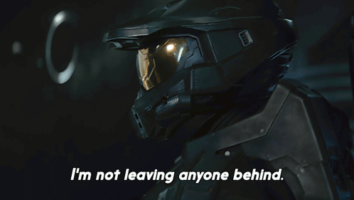 A Man In A Black Helmet Says " I 'M Not Leaving Anyone Behind " GIF