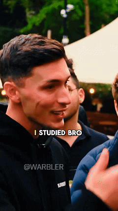 A Man In A Black Hoodie Says " I Studied Bro " In Yellow Letters GIF