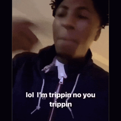 A Man In A Black Jacket Is Making A Funny Face And Says `` Lol I 'M Trippin No You Trippin '' GIF
