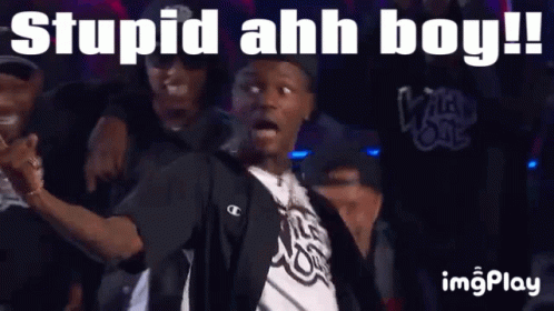 A Man In A Black Jacket Stands In Front Of A Crowd And Says Stupid Ahh Boy ! GIF