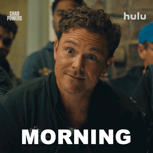 A Man In A Black Jacket With The Word Morning Written On It GIF