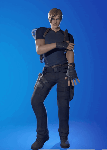 A Man In A Black Shirt And Black Pants Stands In Front Of A Blue Background With A White Circle On It GIF