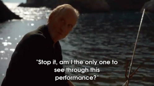 A Man In A Black Shirt Is Fishing In The Water And Says " Stop It Am I The Only One To See Through This Performance " GIF