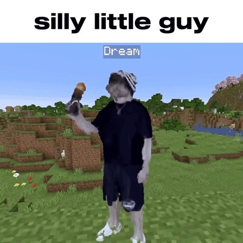 A Man In A Black Shirt Is Holding An Ice Cream Cone In A Minecraft World With The Words Silly Little Guy Above Him GIF